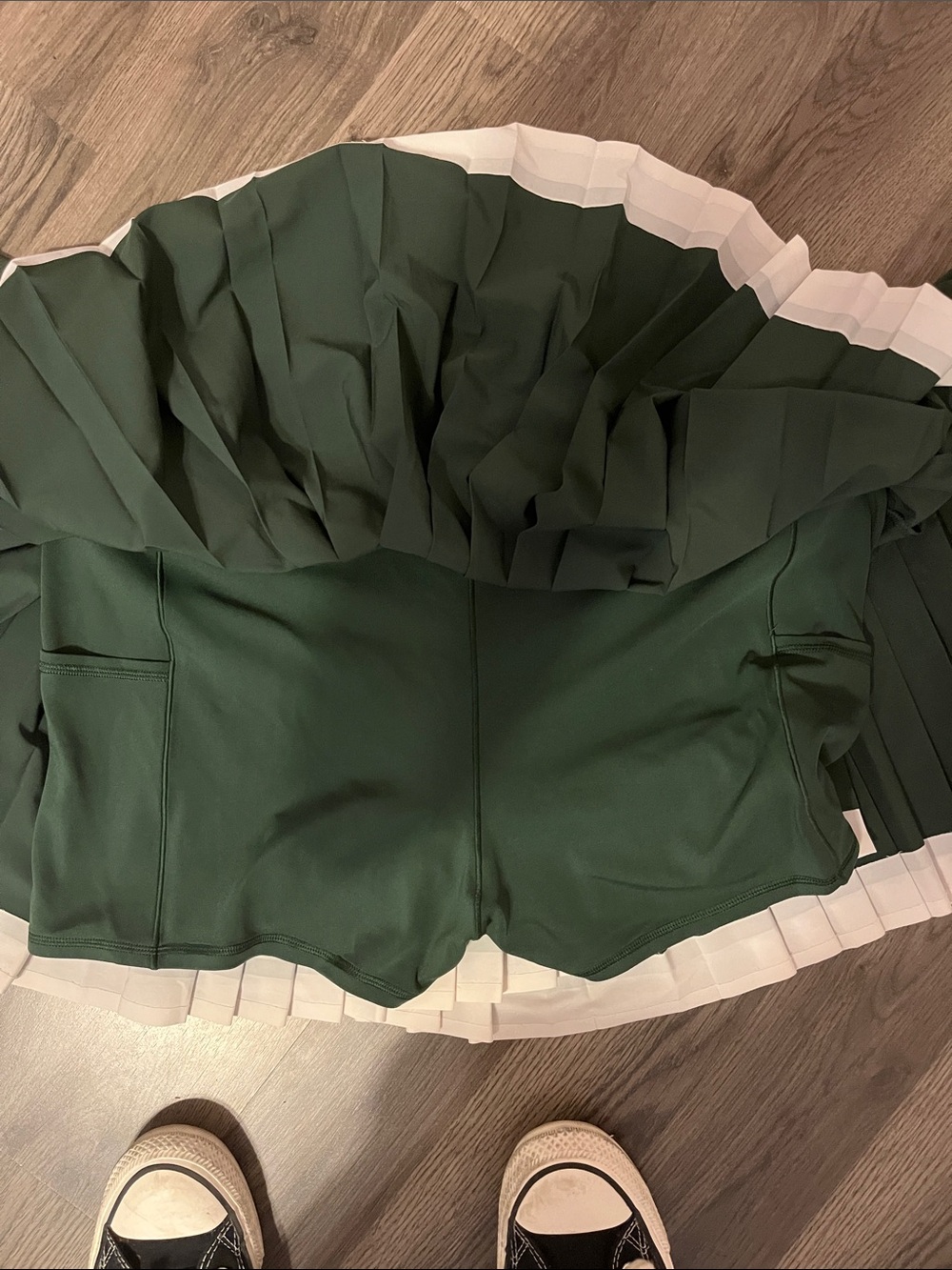 Aerie Dark Green Pleated Mini Skirt with White Hem - Picture 4 of 4